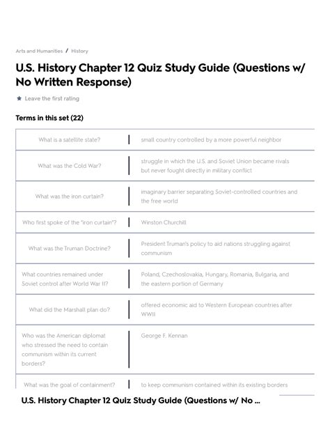 U S History Chapter 12 Quiz Study Guide Questions W No Written