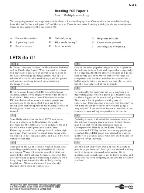 Fce Test With Keys Pdf Heathcliff Wuthering Heights Business