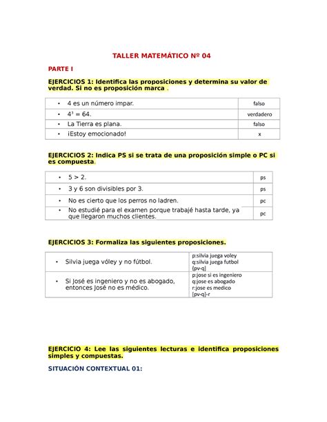 Taller Matem Tico N Taller Matem Tico N Parte I Ejercicios