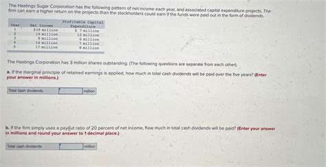 Solved The Hastings Sugar Corporation Has The Following Chegg