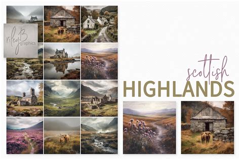 Scottish Highlands Paintings Graphic by rileybgraphics · Creative Fabrica