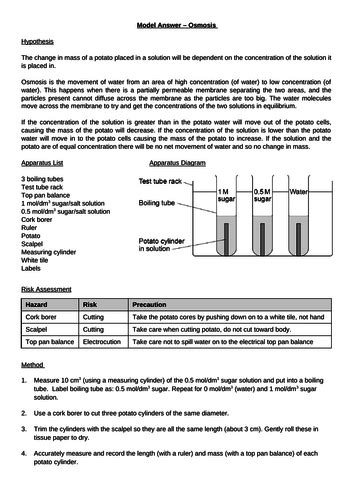 Osmosis Required Practical Model Answer Aqa 9 1 Teaching Resources