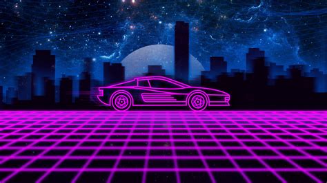 80s Retro Neon Car Dual Wallpaper