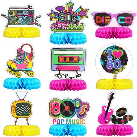 80s Party Decorations 9 Pieces Honeycomb Centerpieces Table Toppers Retro Decors For