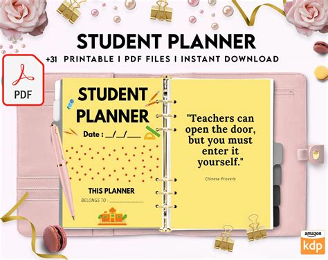 Free Student Planner PDF Printable, 8,5x11 inch A4 size, For journal