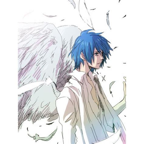 Safebooru Angel Wings Blue Eyes Blue Hair Feathers Himitsu ~kuro No