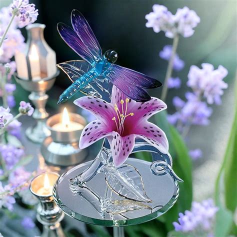 Glass Dragonfly with Lily - Nature Gifts & Collectibles - Glass Baron ...