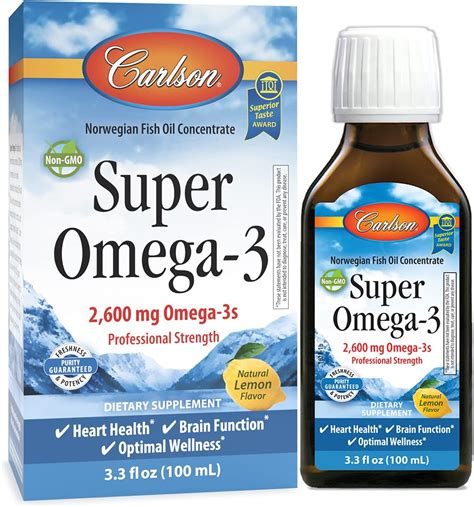 Amazon.com: Carlson Super Omega-3, Natural Lemon, 2600 mg, 3.3 fl oz ...