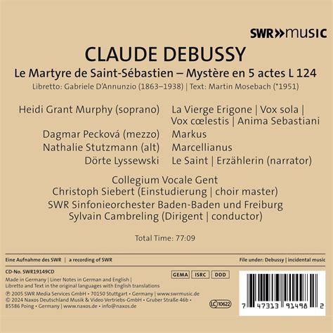 Claude Debussy Le Martyre De Saint Sebastien Sylvain Cambreling La