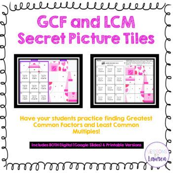 GCF And LCM Secret Picture Tiles Valentine S Day Digital And Printable