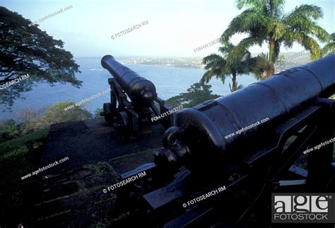 Trinidad and Tobago, cannon, fort, Caribbean, Scarborough, Caribbean Islands, Stock Photo ...