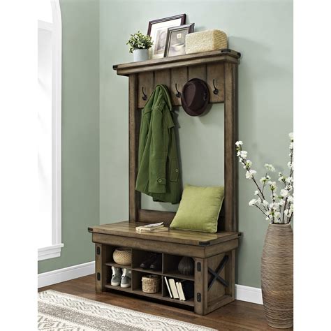 August Grove Irwin Wood Veneer Entryway Hall Tree With Storage Bench