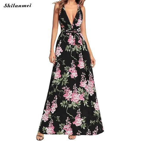 Strappy Black Floral Summer Dress 2018 Women Sleeveless Maxi Spaghetti