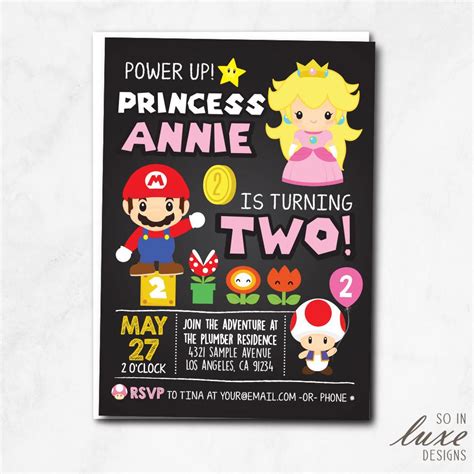 Princess Peach Birthday Party Invitación Super Mario Etsy España