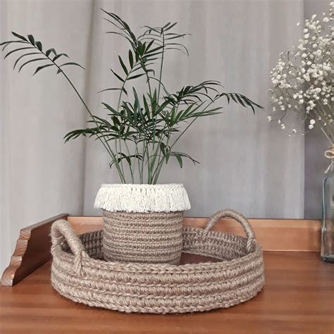 Cesta de planta de yute con flecos de algodón Cubierta de Etsy