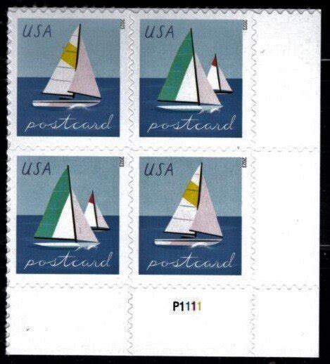 Sailboats Postcard Rate Plate Block Mnh United