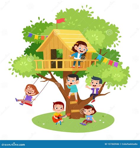 Kids Tree House Vector Illustration Stock Illustration Illustration