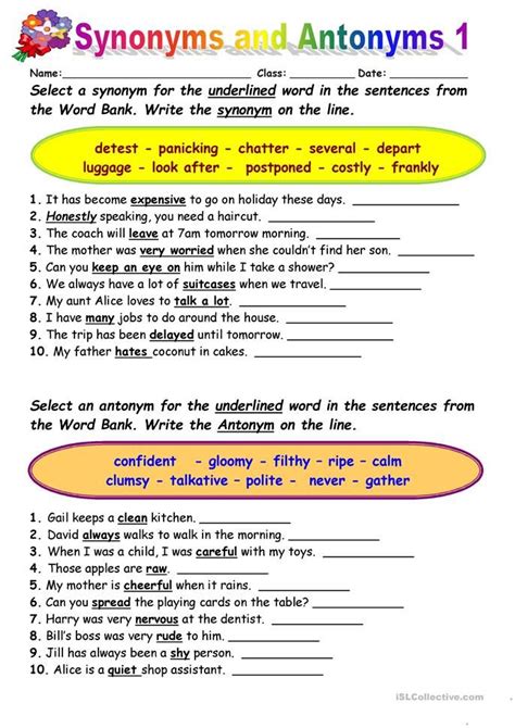 Synonyms Vs Antonyms English Esl Worksheets For Distance Learning