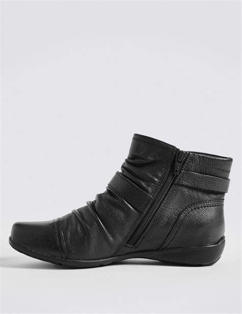 Marks And Spencer Wide Fit Leather Wedge Ruched Ankle Boots In Black Lyst