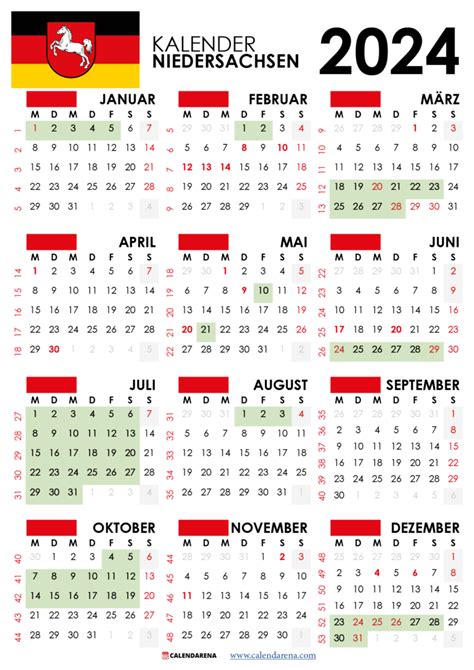 Kalender 2024 Niedersachsen Mit Ferien Feiertage