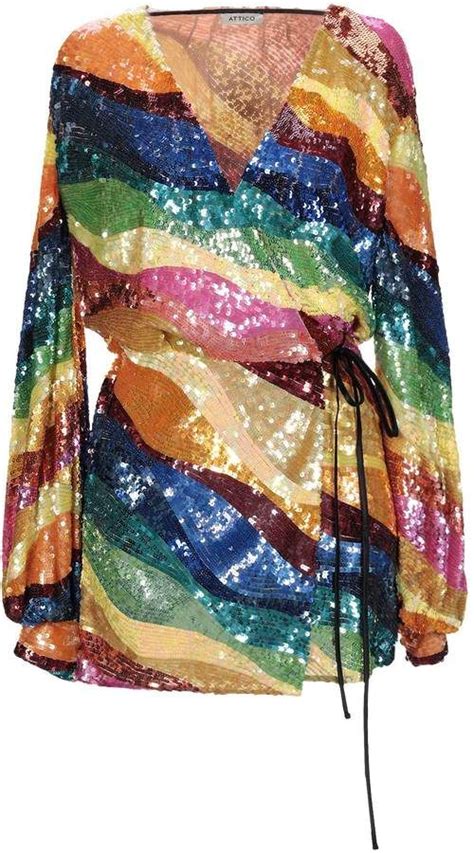 Attico Short Dresses Rainbow Dress Rainbow Sequin Dress Multi Color