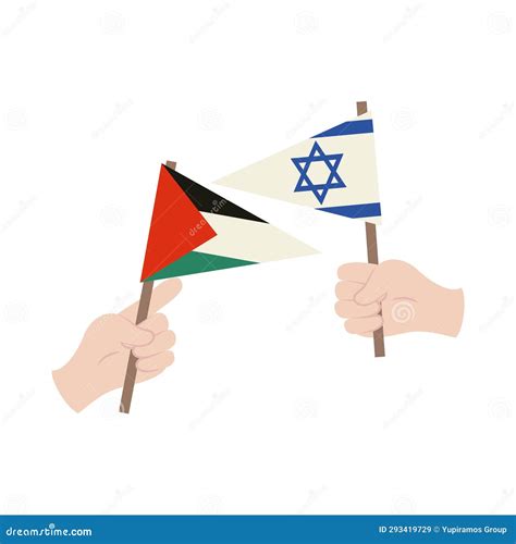 Palestine And Israel Flags Waving In Hands Stock Vector Illustration