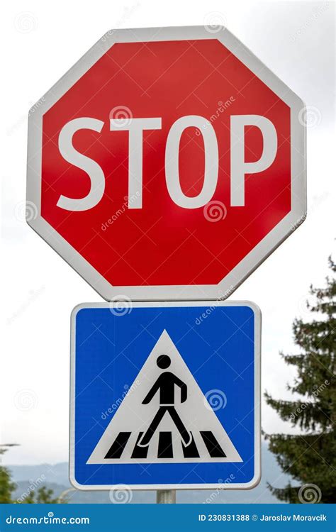 Crosswalk and Stop Traffic Sign Stock Photo - Image of danger ...