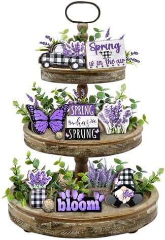 Amazon Guoofu Spring Tiered Tray Decor Purple Tulip Farmhouse