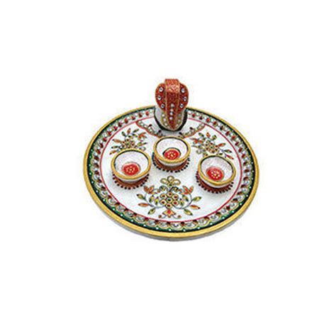 Round Marble Pooja Thali Color Multicolor At Rs Piece In