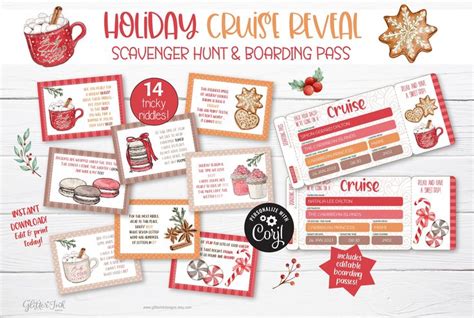 Christmas Surprise Cruise Trip Reveal Scavenger Hunt Boarding Pass For