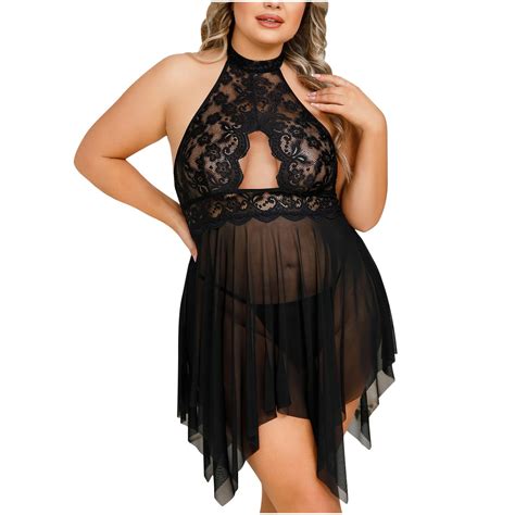 Odeerbi Women S Plus Size Lingerie Dress Set Babydoll Valentine S