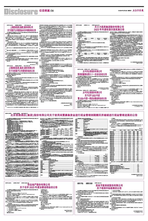 2024年05月23日 第28版：信息披露上海证券报