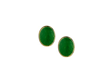 9ct Gold Rubover Set Jade Stud Earrings TB Mitchell Stud TB Mitchell