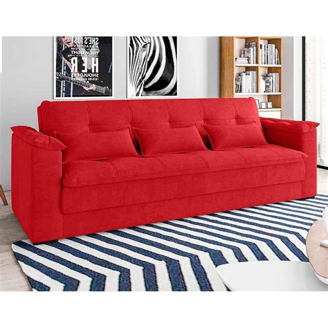 Sofá Cama Casal 3 Lugares Laís Suede Vermelho Cometa Sofá 3 Lugares