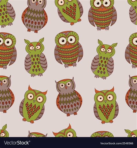 Colorful Seamless Pattern With Different Owls Vector Image