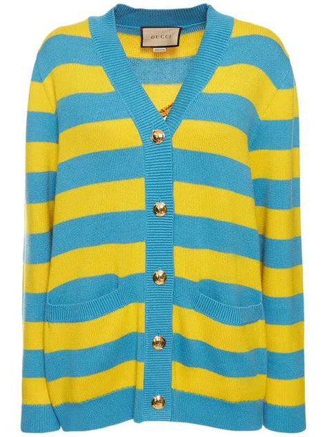 Gucci Kawaii Intarsia Cotton And Wool Cardigan Blueyellow Editorialist