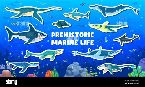 prehistoric underwater dinosaurs stickers pack  aquatic reptiles