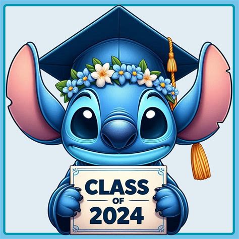 Stitch Graduation 2024 Clipart Image With Watercolor Splash Background