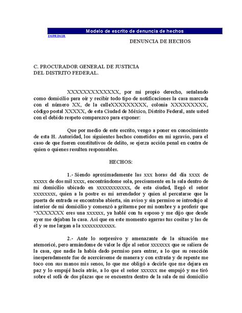 Modelo de denuncia de hechos ante la PGJ del DF: Ejemplo formal - Studocu