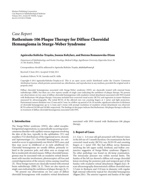 PDF Ruthenium 106 Plaque Therapy For Diffuse Choroidal Hemangioma In