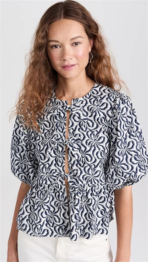 Ganni Printed Cotton Peplum Blouse Shopbop