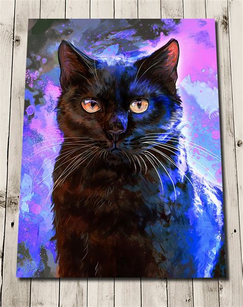 Black Cat Art Print Black Cat Ts Black Cat Artwork Poster Purple Black Cat Wall Art Black Cat