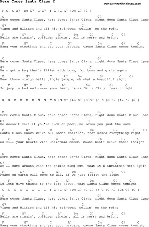 Christmas Carol Song Lyrics With Chords For Here Comes Santa Claus 2