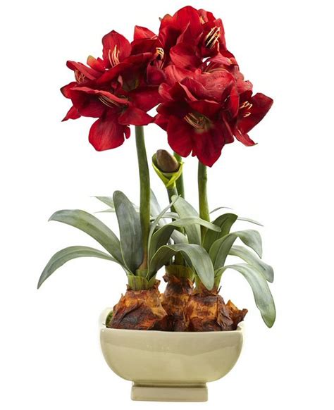 Red Amaryllis Silk Flower Arrangement with Vase - Artificial Flowers ...