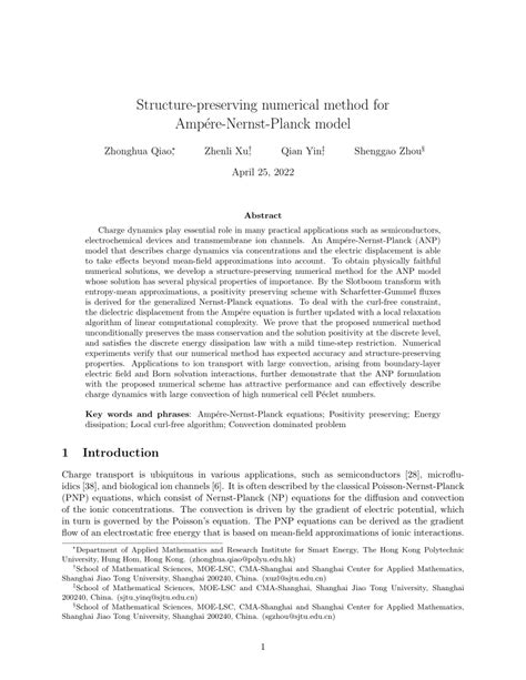 Pdf Structure Preserving Numerical Method For Ampere Nernst Planck Model