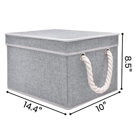 Fabric Storage Bins With Lids And Cotton Rope Handles Foldable Gray