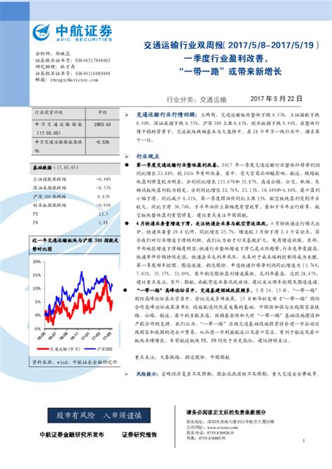 交通运输行业双周报：一季度行业盈利改善，“一带一路”或带来新增长