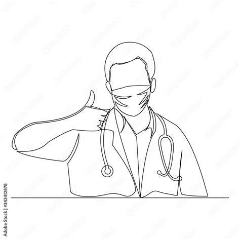 Continuous line drawing of male doctor wearing surgical mask to protect ...