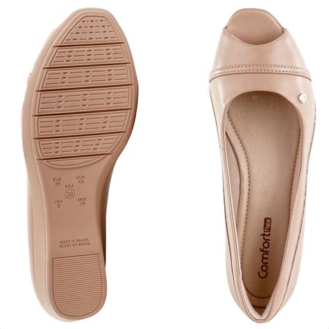 Sapato Comfortflex Peep Toe Feminino Nude Nude
