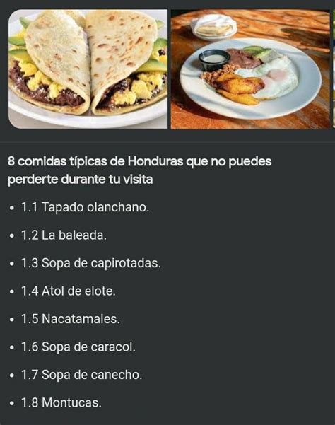 Cuales Son Las Comidas Tipicas De Honduras Brainly Lat